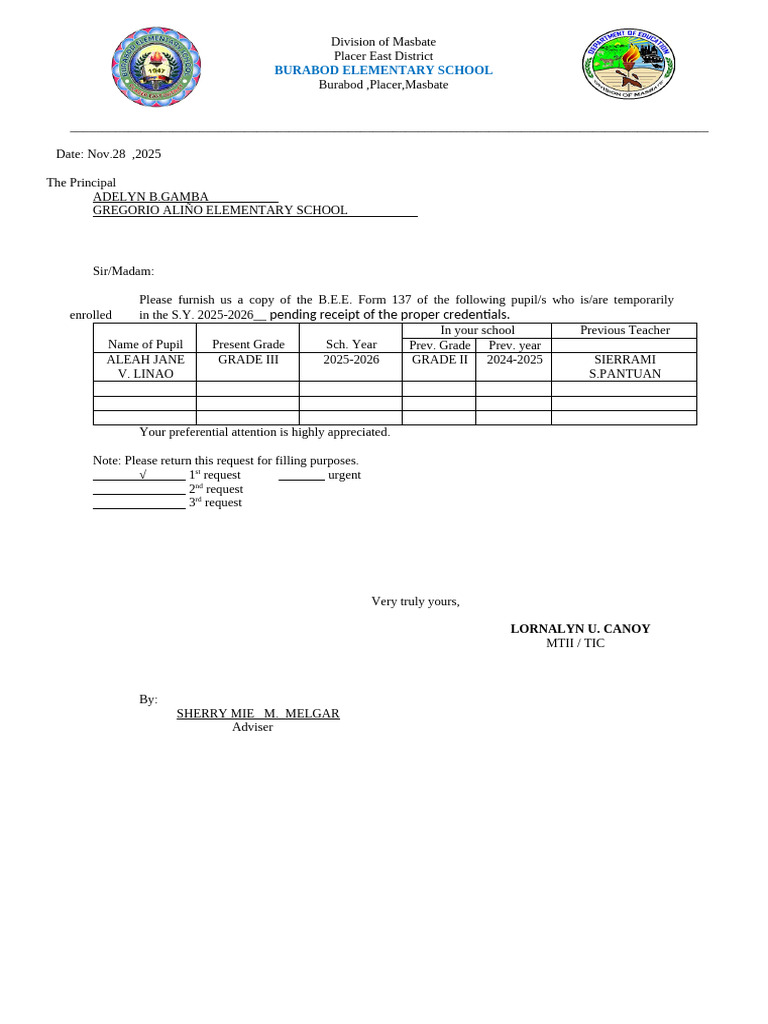 Request Form 137 BES | PDF
