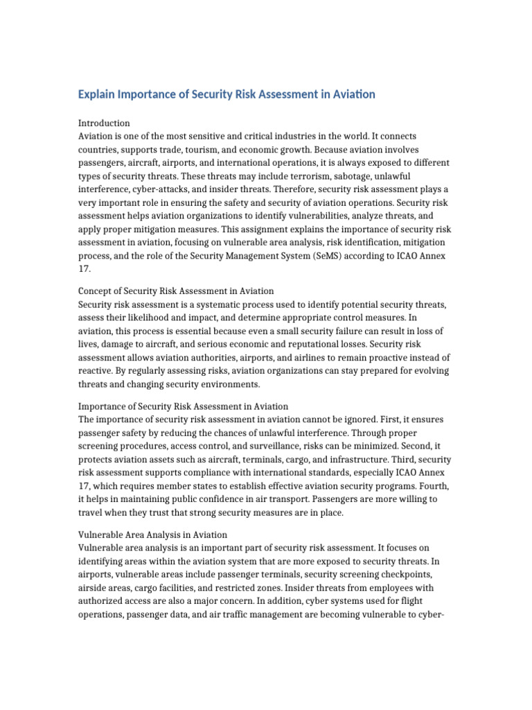 Security Risk Assessment in Aviation Assignment | PDF | Computer ...
