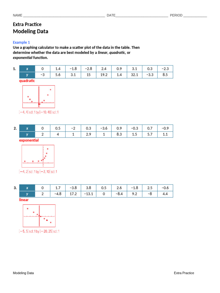 7.5 ANSWERS - Modeling Data - Extra Practice | PDF | Linear Regression ...