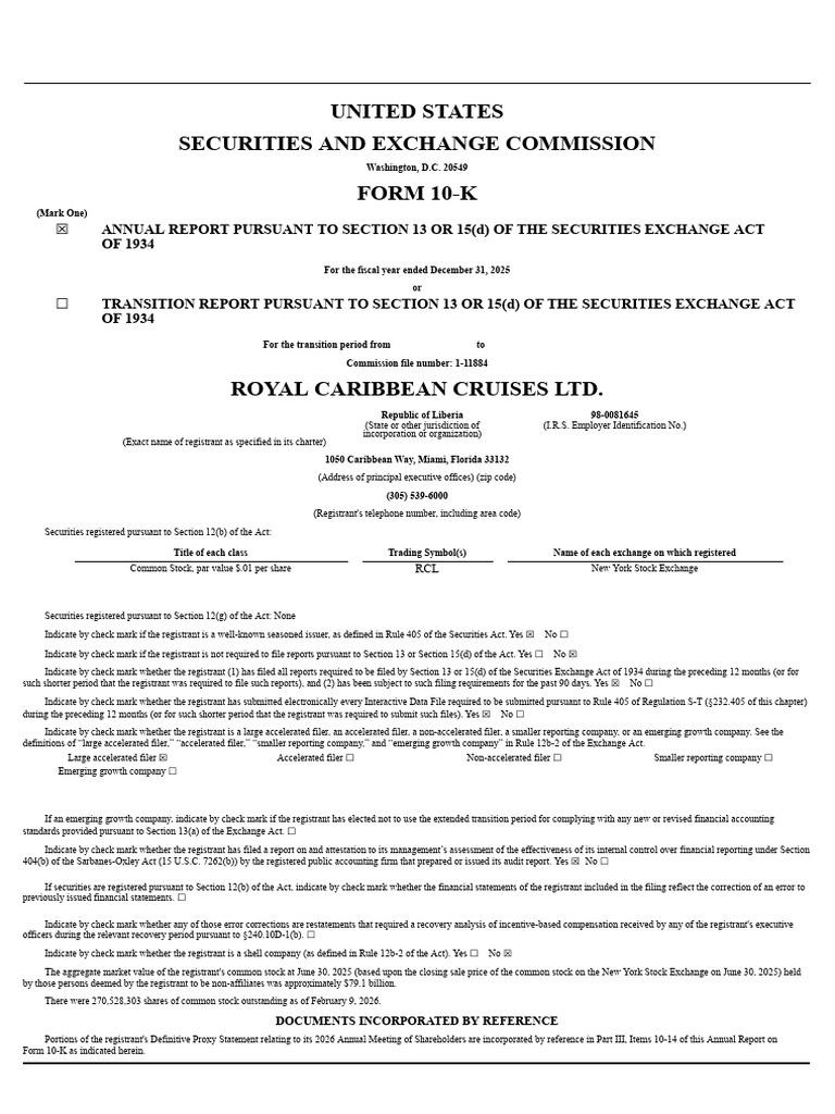 RCL (Royal Caribbean Cruises LTD.) (10-K) 2026-02-11.pdf | PDF | Cruise ...