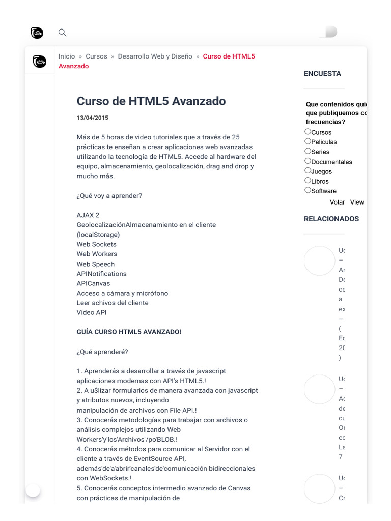 Curso de HTML5 Avanzado - DescargasNsN | PDF | Red mundial | Internet y web