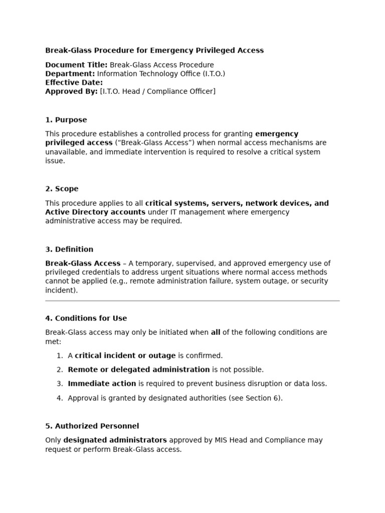 Break-Glass Procedure For Emergency Privileged Access | PDF | Emergency ...