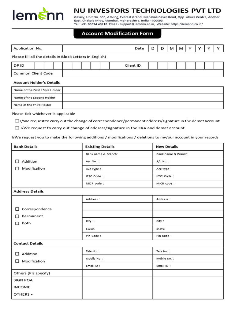 Account Modification Form | PDF