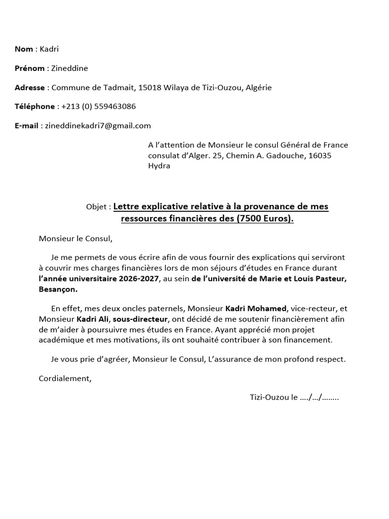 Lettre Explicative 7500 | PDF