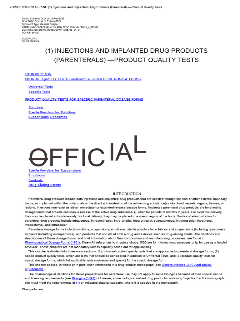 〈1〉 Injections and Implanted Drug Products (Parenterals) -Product ...