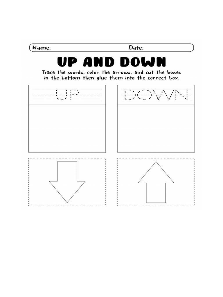 Up and Down Kindergarten Worksheets 86717.Png | PDF