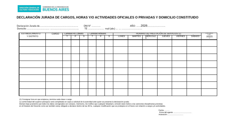 Modelo de Declaración Jurada 2026 | PDF | Gobierno