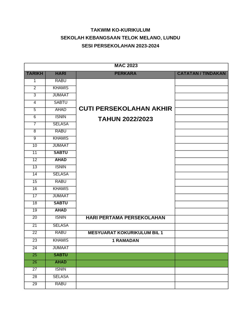 TAKWIM kk 2023 | PDF