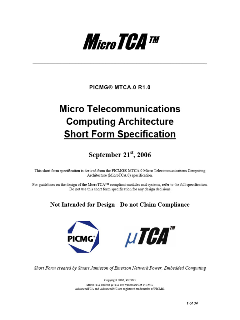 MicroTCA Short Form Sept 2006 | PDF | Physical Layer Protocols ...