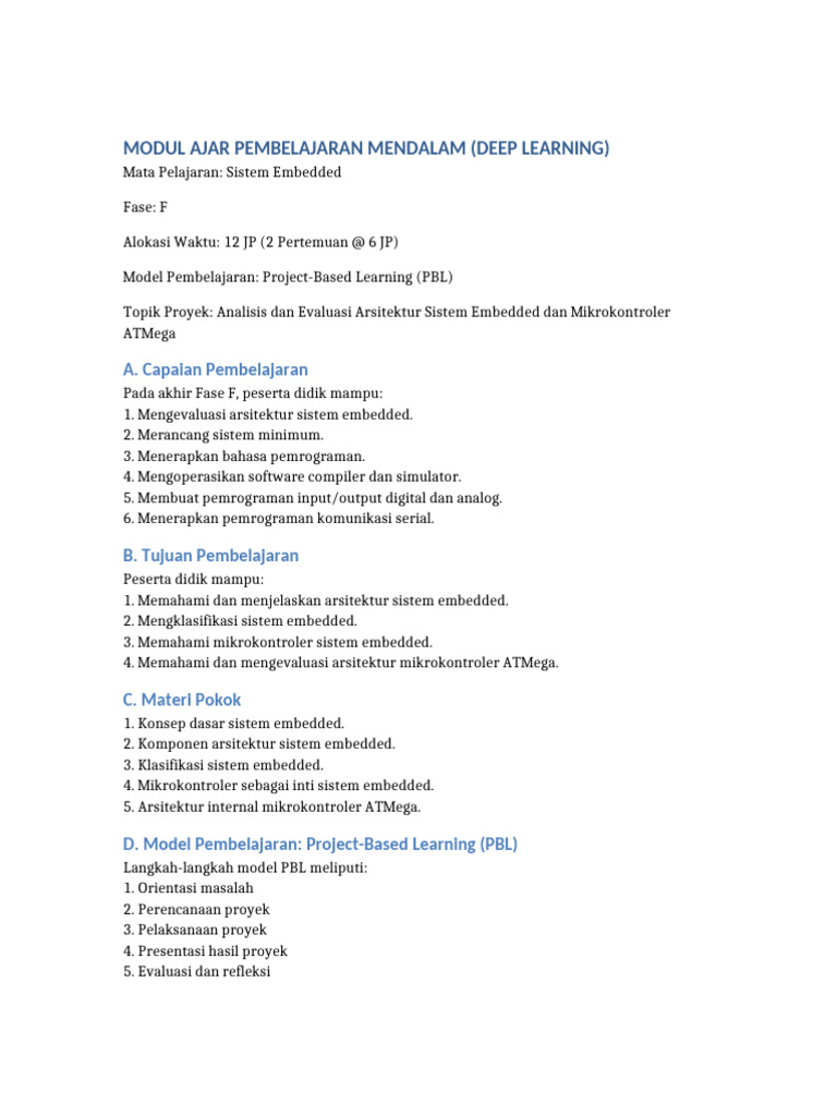 Modul Ajar Sistem Embedded PBL | PDF