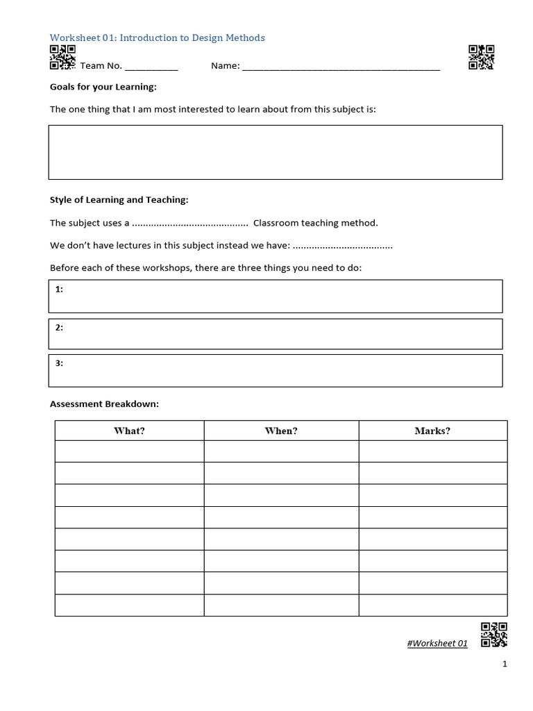 WORKSHEET 01 - Introduction To Design Methods (Download and Use This in ...