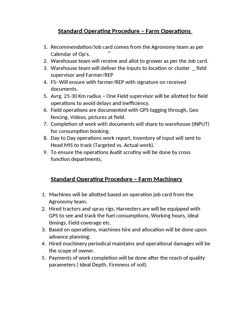 Sop Operations | PDF