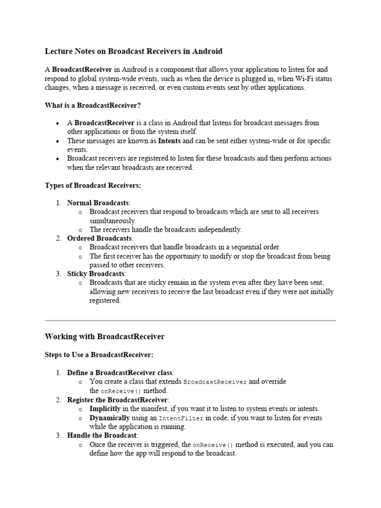 More On Broadcast Receivers in Android | PDF | Android (Operating ...