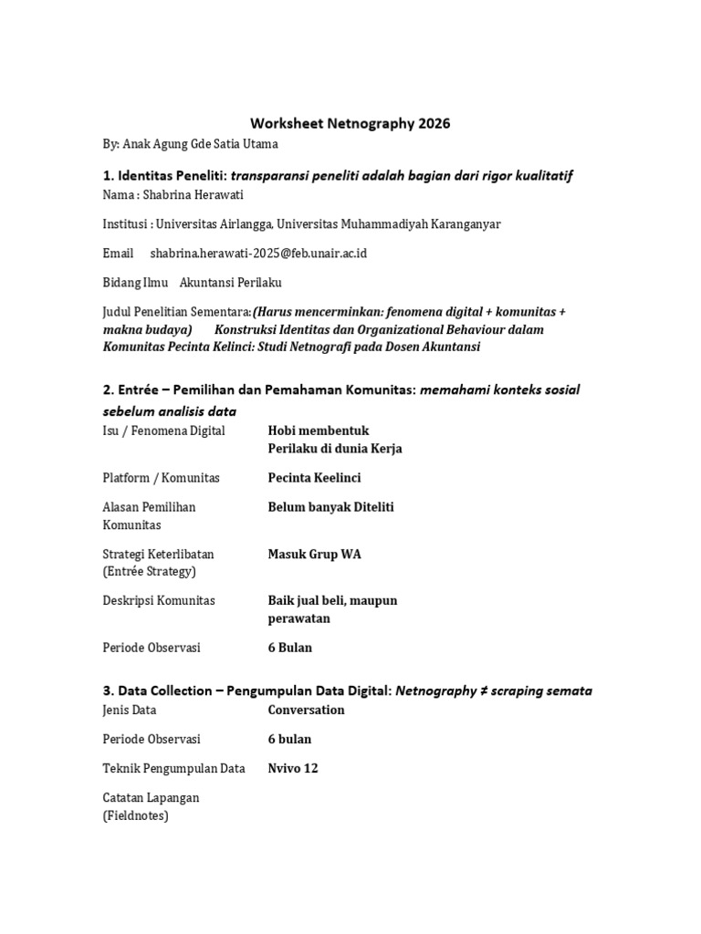 Worksheet Netnography 2026 Shabrina | PDF