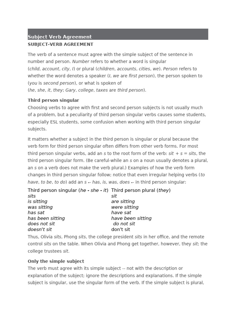 Unit I Subject Verb Agreement | PDF | Grammatical Number | Subject ...