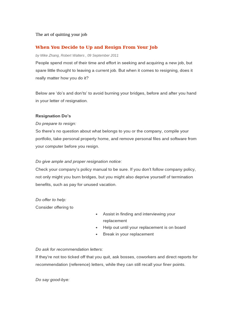 The Art of Quitting Your Job | PDF
