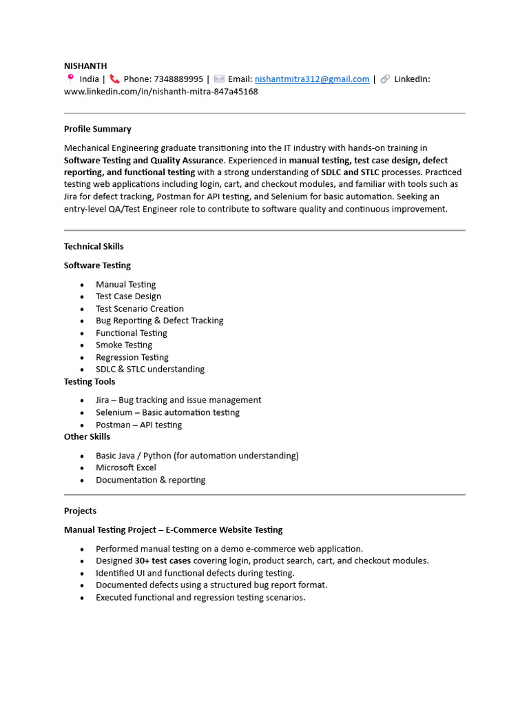 Nishanth QA Resume-Compressed | PDF | Software Testing | Selenium ...
