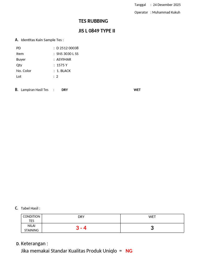 Format Laporan Tes Rubbing | PDF