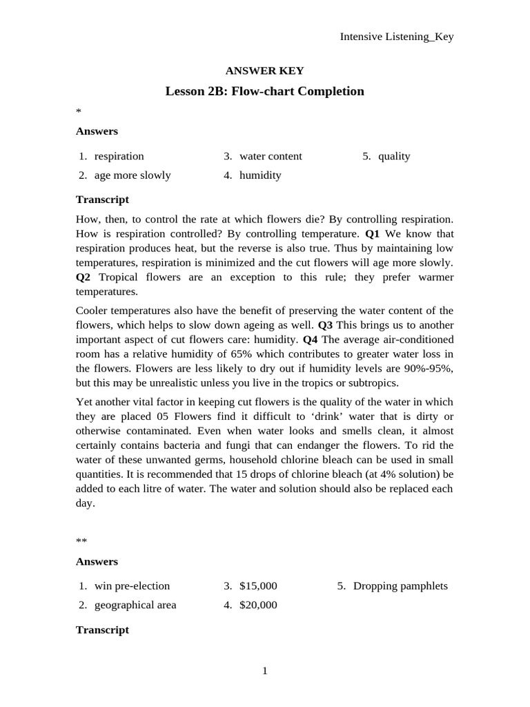 Lesson 2B - IELTS Intensive Listening - KEY | PDF