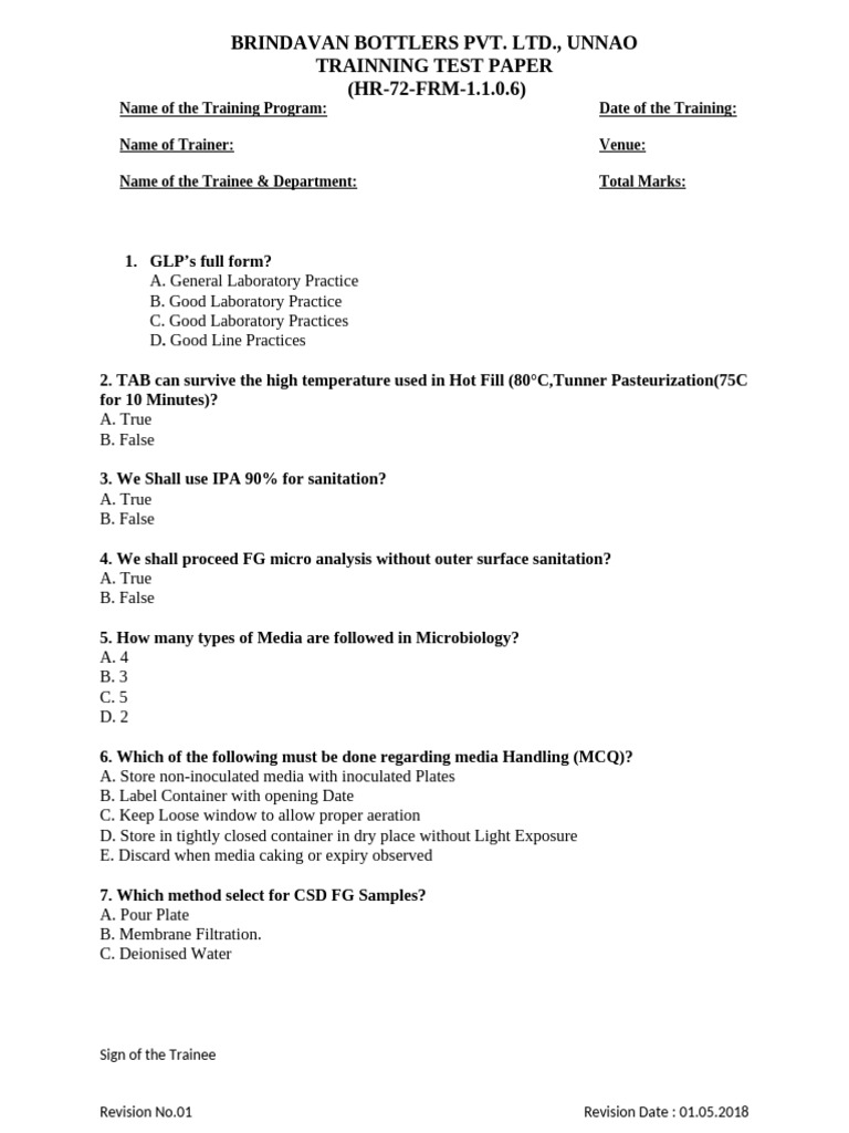 GLP'S, Sample Preparation, Method Quiz | PDF