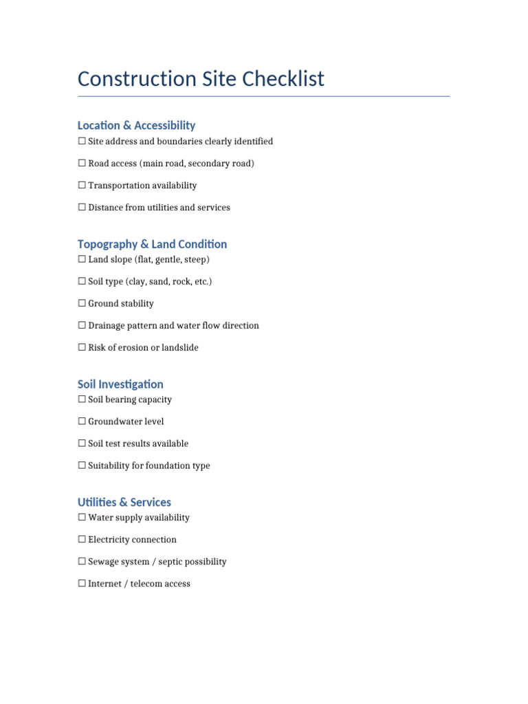 Construction Site Checklist | PDF