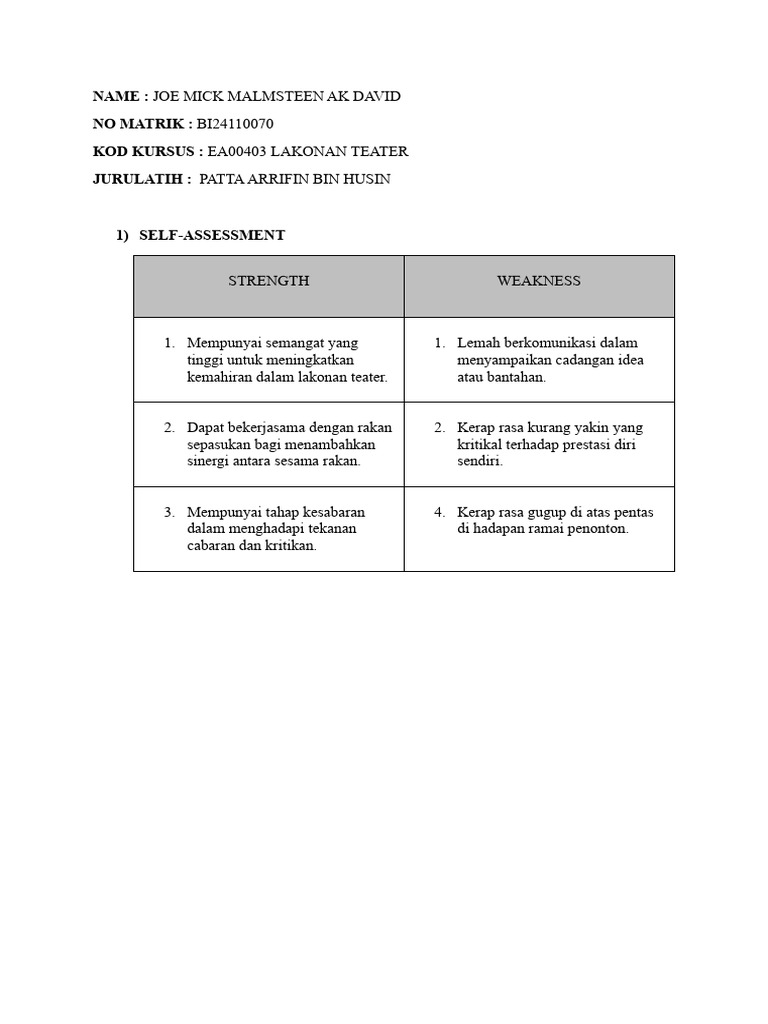 Ea00403 Self Assessment & Goal Setting | PDF