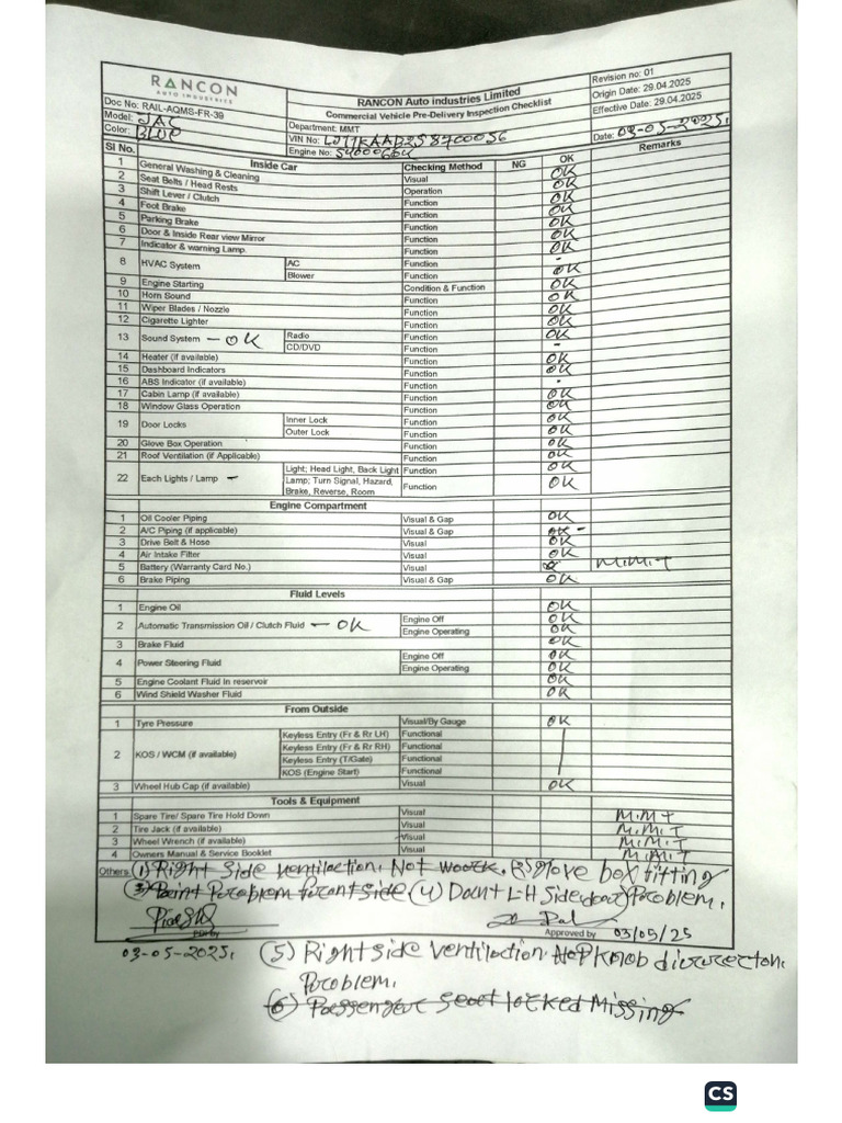 Pdi Sheet - JAC VIN - 56 | PDF