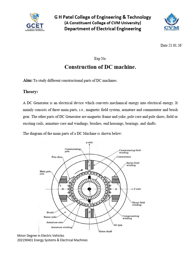 Exp-2 - Construction of DC Machine | PDF | Electric Generator | Bearing ...