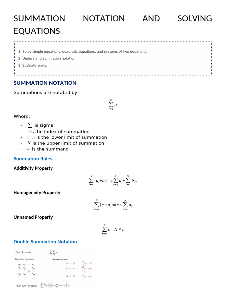 Topic 2 - Summation Notation and Solving Equations | PDF
