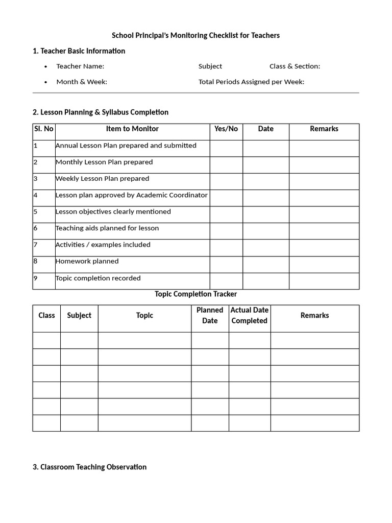 Check List For Teacher | PDF | Teachers | Lesson Plan