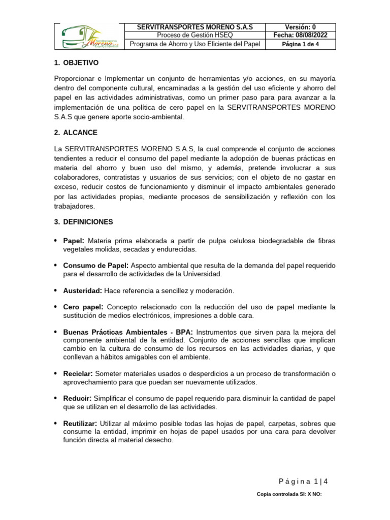 Programa de Ahorro y Uso Eficiente Del Papel | PDF | Papel | Reciclaje