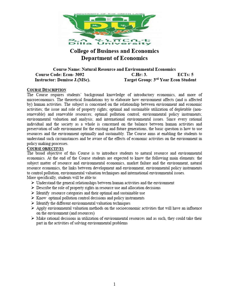NREE Course Outline | PDF | Economics | Environmental Policy