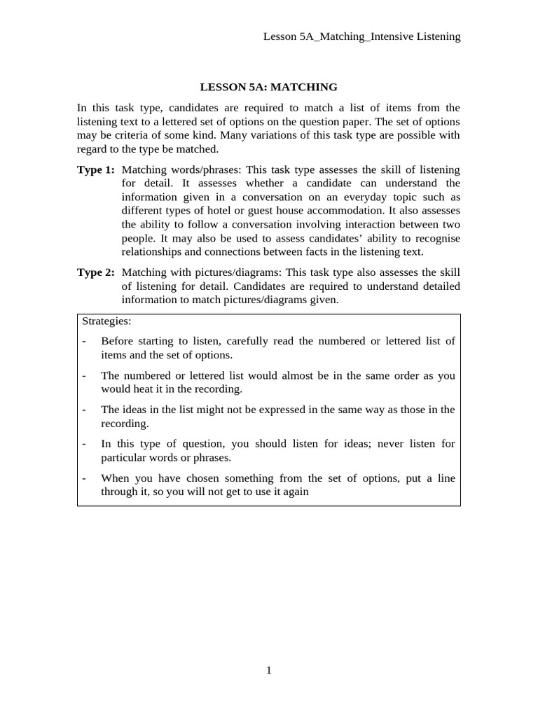 Lesson 5A Matching | PDF | Psychology | Rice