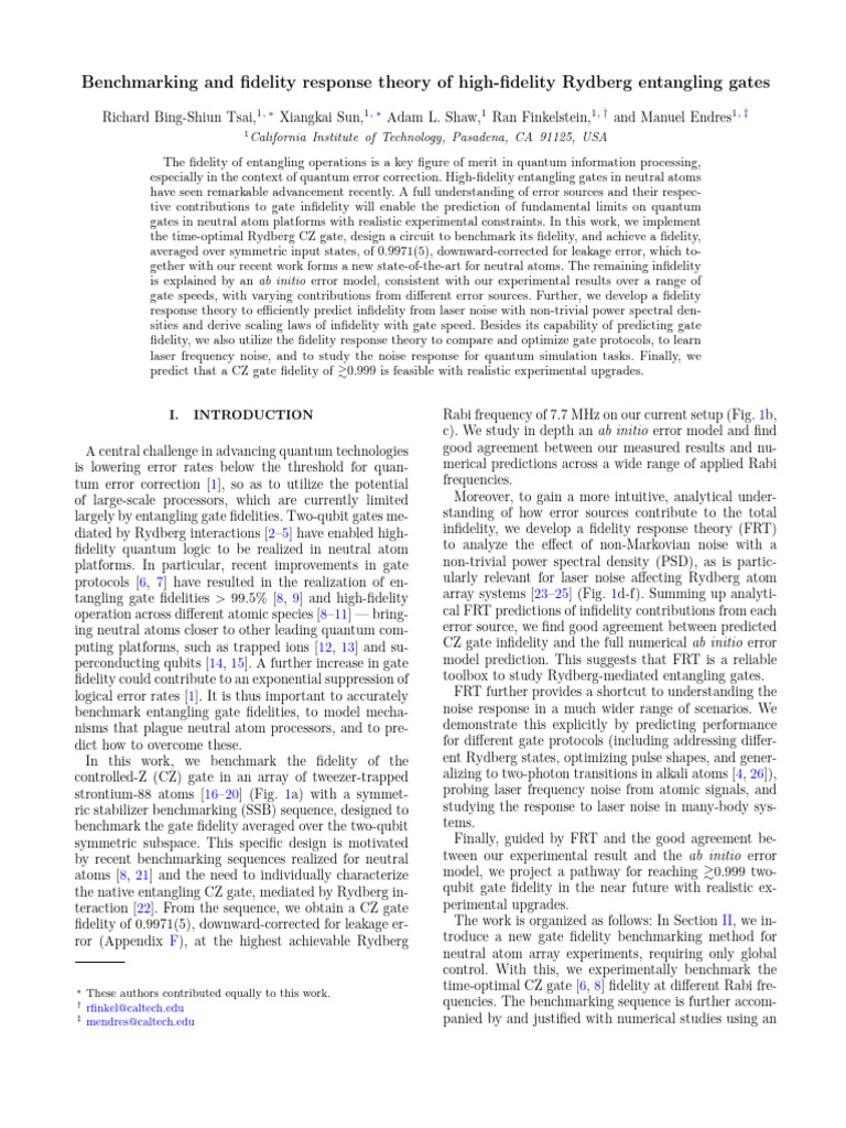 Benchmarking and Fidelity Response Theory of High-Fidelity Rydberg ...