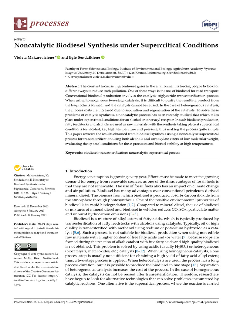 Processes 09 00138 | PDF | Biodiesel | Catalysis