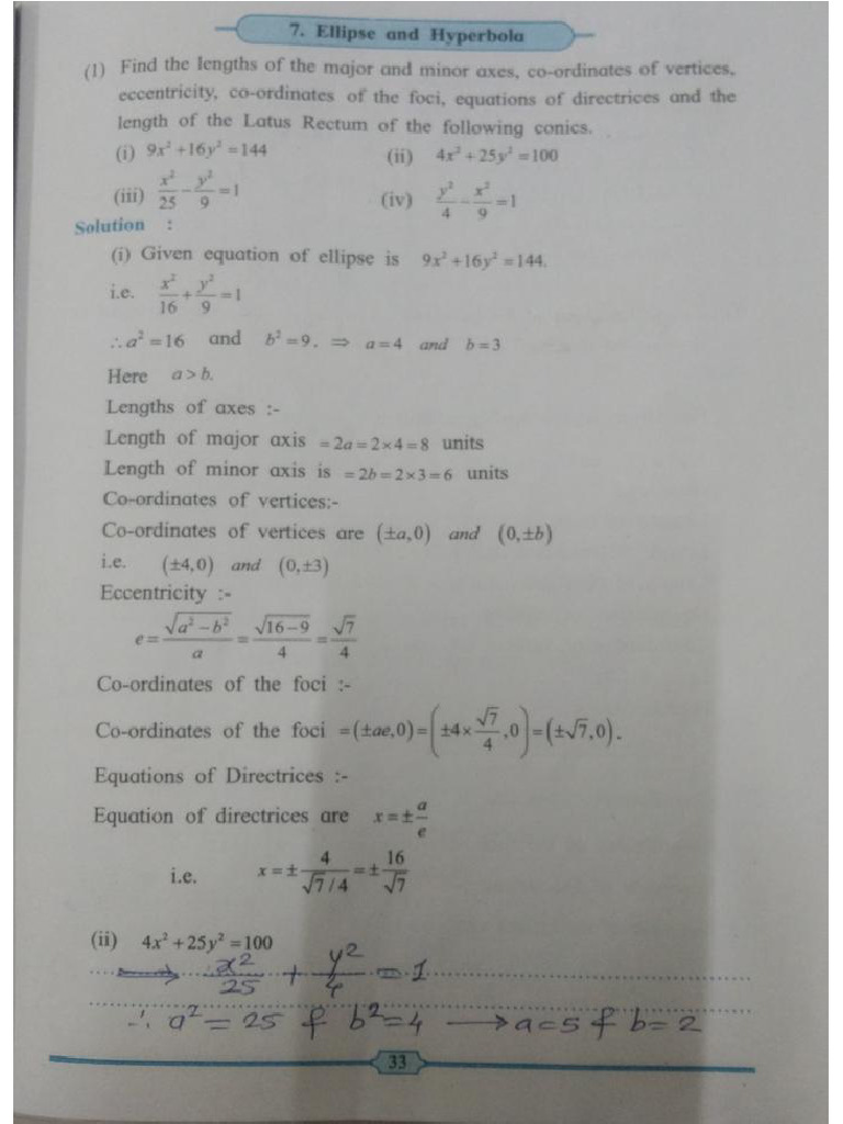 11th Mathematics Practical No. 7 Ellipse and Hyperbola | PDF