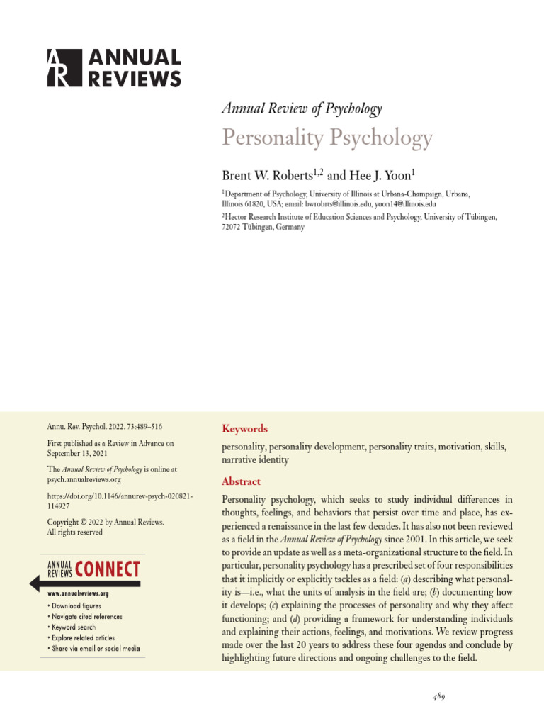 Annurev Psych Pdad | PDF | Personality Psychology | Cognition