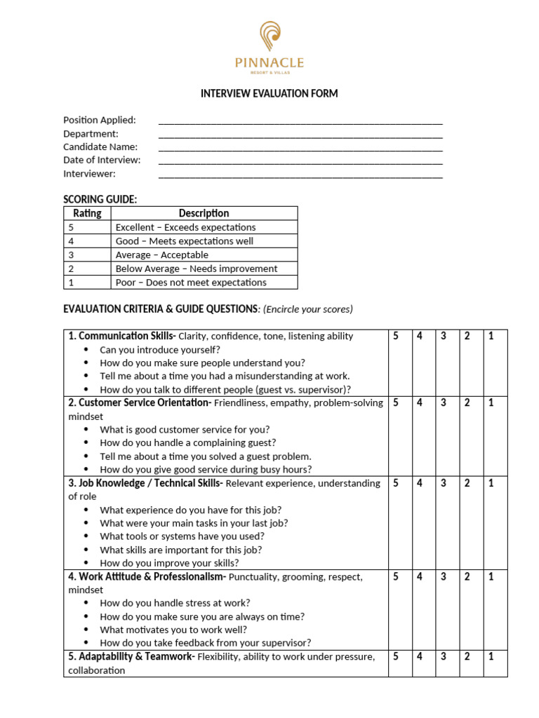 Interview Evaluation Form | PDF | Skill | Organizational Behavior