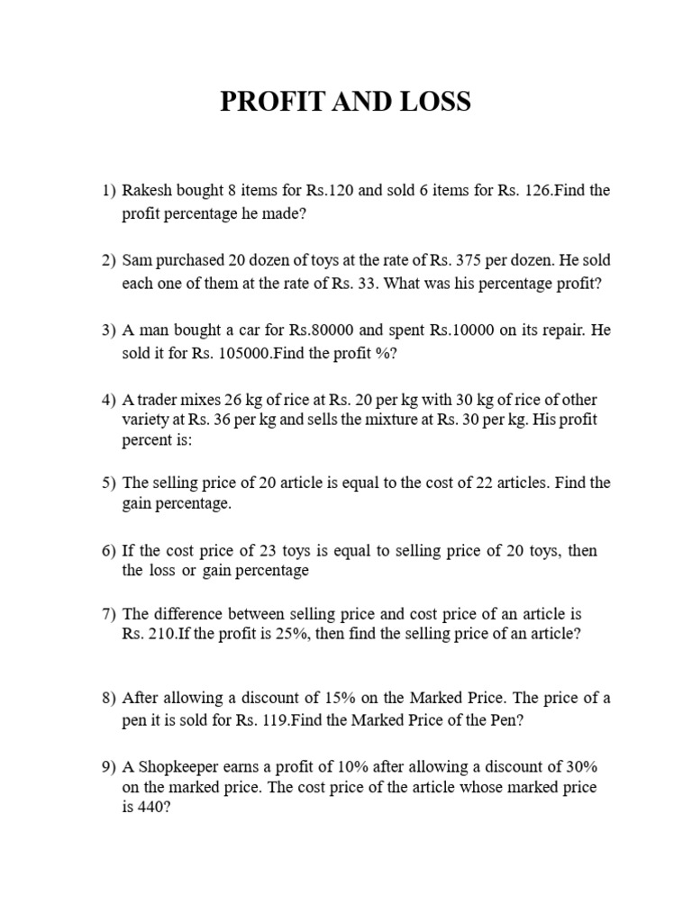 Profit and Loss | PDF