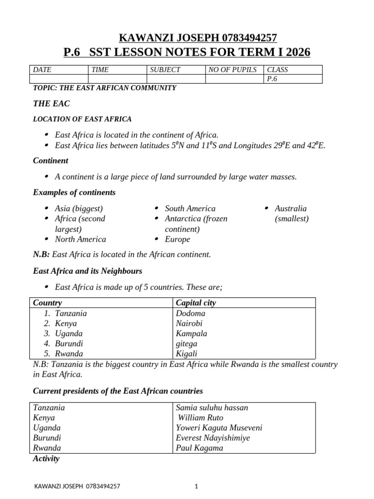 P.6 - SST - Lesson - Notes - Term - 1 - 2026 Final Edit | PDF | Equator ...
