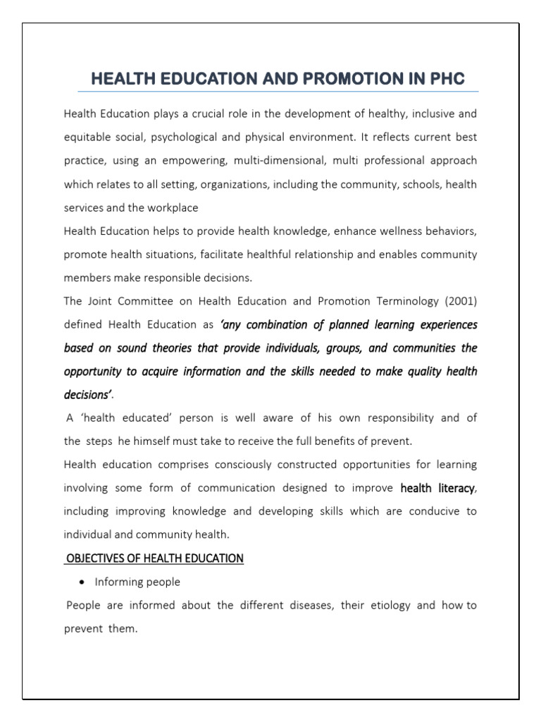 Health Education and Promotion Lecture Note | PDF | Health Education ...