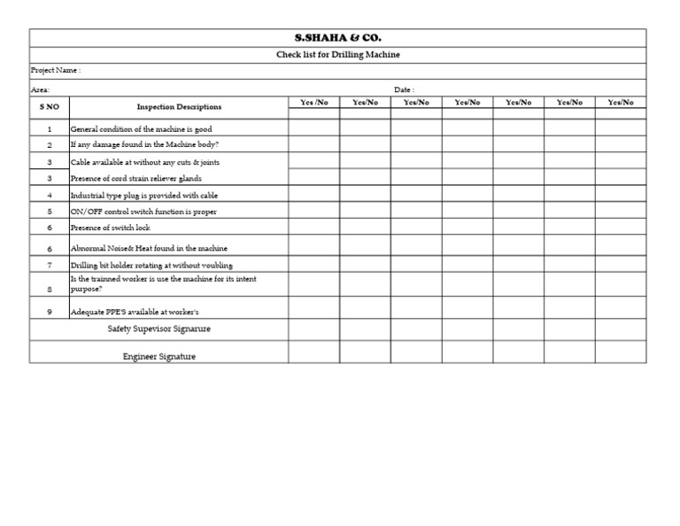 Drill Machine Cheklist | PDF