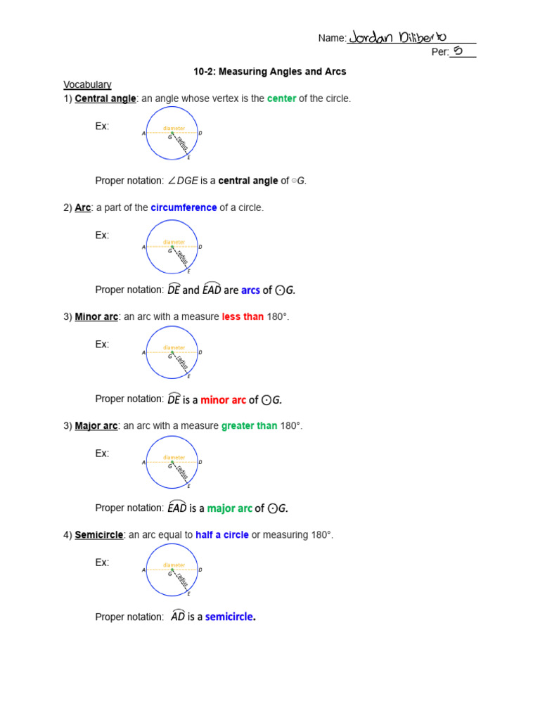 10-2 - Measuring Angles and Arcs GN | PDF
