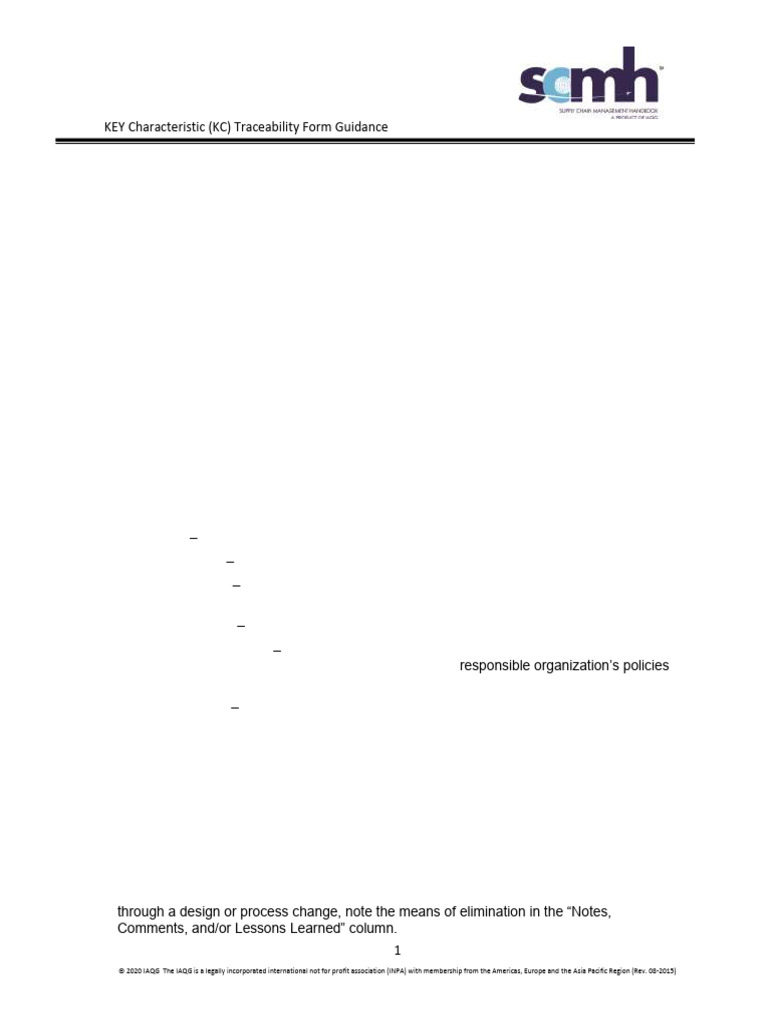 SCMH 7.2.17 KC Traceability Form Guidance Rev New Dated 13JUL2020 | PDF ...
