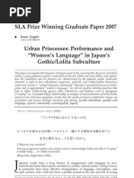 Urban Princesses Performance and Women's Language in Japan's GothicLolita Subculture