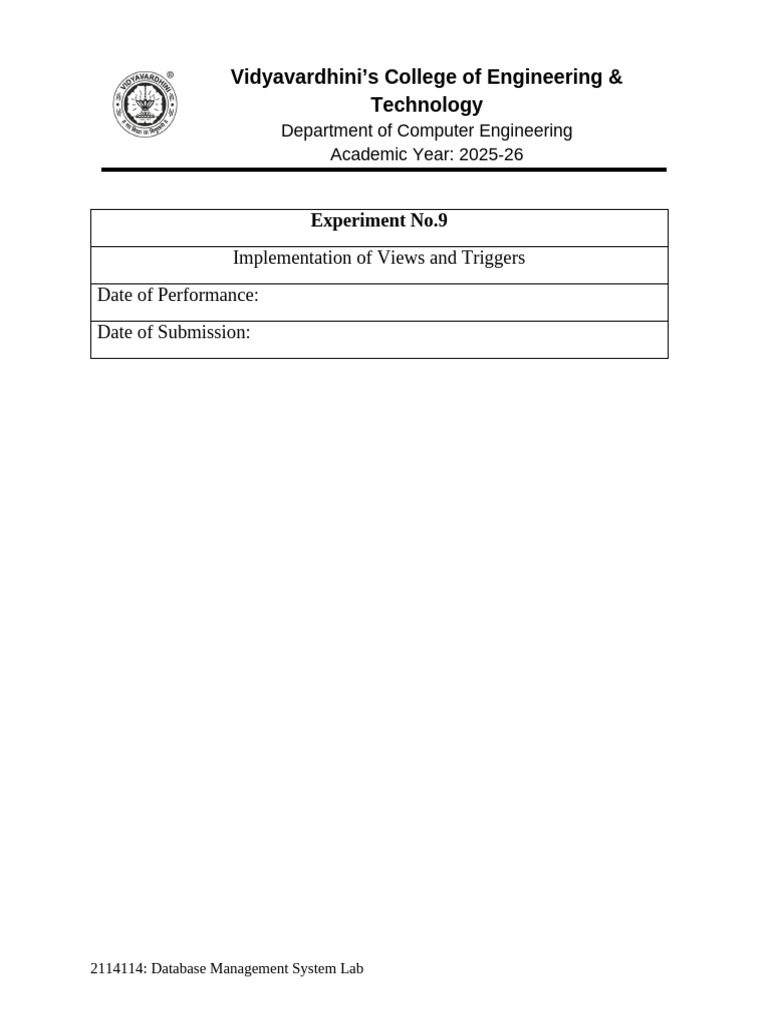 Exp 9 Implementation of Views and Triggers | PDF | Databases | Computer ...