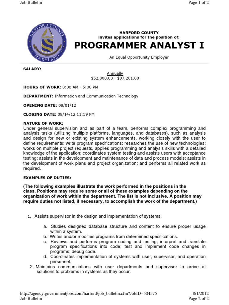 12-054 Programmer Analyst I | PDF | Programmer | Databases
