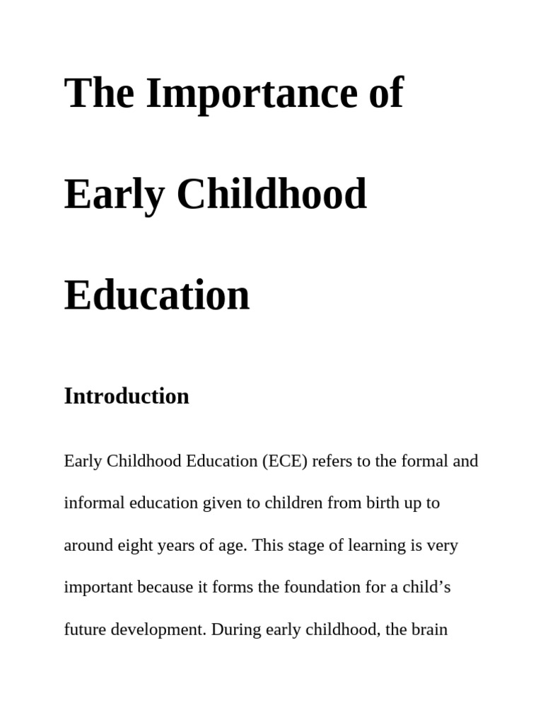 The Importance of Early Childhood Education | PDF | Early Childhood ...