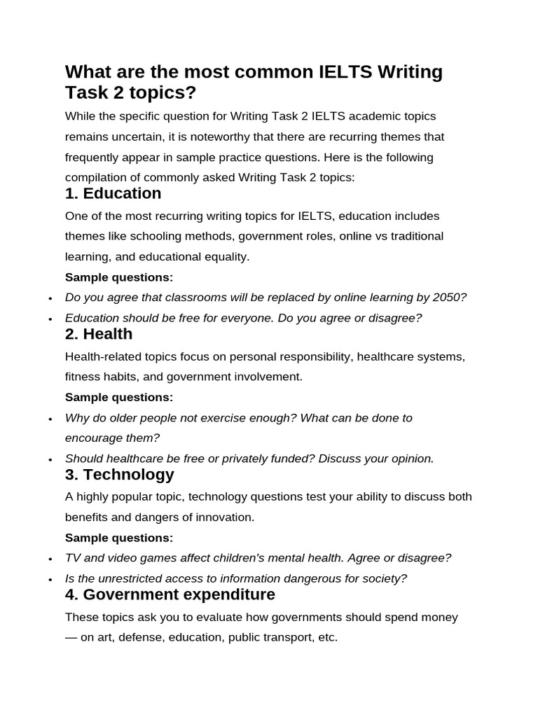What Are The Most Common IELTS Writing Task 2 Topics | PDF