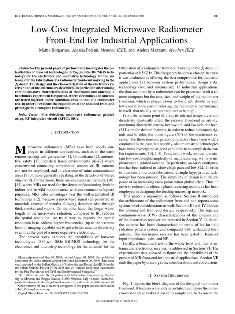 Low-Cost Integrated Microwave Radiometer | PDF